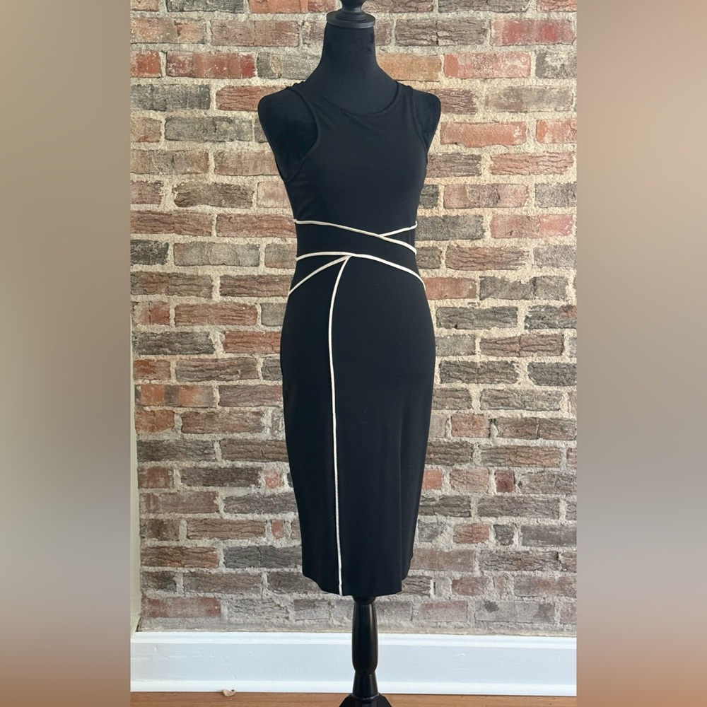 Maeve Anthropologie Black Midi Dress White Contrast Trim Sleeveless